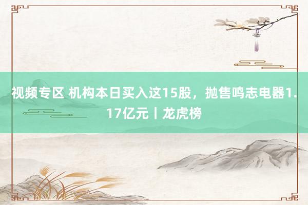 视频专区 机构本日买入这15股，抛售鸣志电器1.17亿元丨龙虎榜