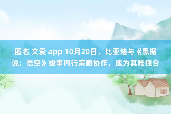 匿名 文爱 app 10月20日，比亚迪与《黑据说：悟空》竣事内行策略协作，成为其唯独合